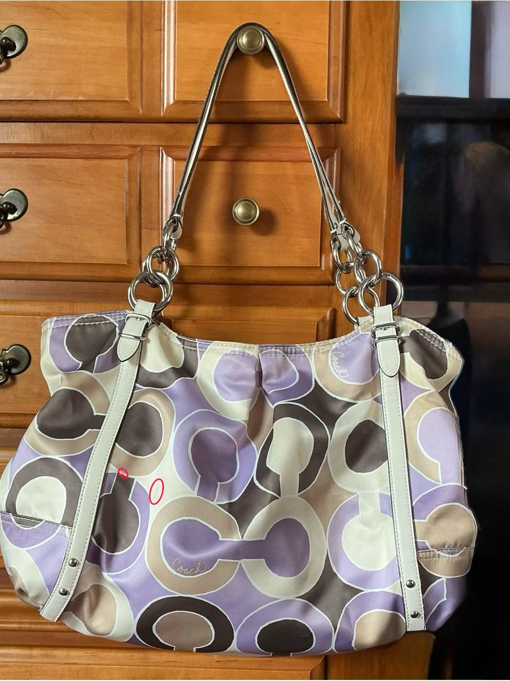 Coach OP Art Print Alexandra Lilac/Taupe Tote Like New - Picture 3 of 4